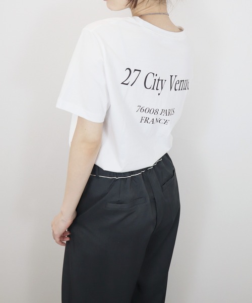 Reurie'（レウリィ）の「バックロゴT／back logo T 半袖 クルーネック 英字ロゴ シンプル カジュアル ベーシック 韓国 ノームコア（Tシャツ/カットソー・レディース・ブラック/ホワイト・FREE）」の4枚目の写真