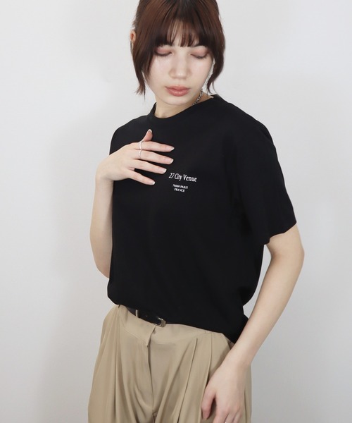 Reurie'（レウリィ）の「バックロゴT／back logo T 半袖 クルーネック 英字ロゴ シンプル カジュアル ベーシック 韓国 ノームコア（Tシャツ/カットソー・レディース・ブラック/ホワイト・FREE）」の5枚目の写真