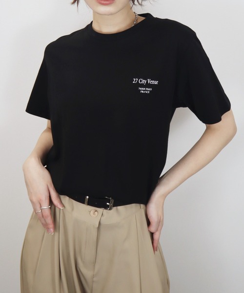 Reurie'（レウリィ）の「バックロゴT／back logo T 半袖 クルーネック 英字ロゴ シンプル カジュアル ベーシック 韓国 ノームコア（Tシャツ/カットソー・レディース・ブラック/ホワイト・FREE）」の18枚目の写真