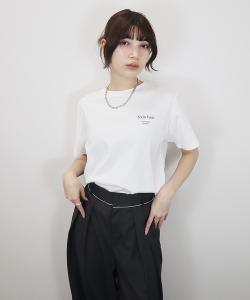 Reurie'（レウリィ）の「バックロゴT／back logo T 半袖 クルーネック 英字ロゴ シンプル カジュアル ベーシック 韓国 ノームコア（Tシャツ/カットソー・レディース・ブラック/ホワイト・FREE）」の11枚目の写真