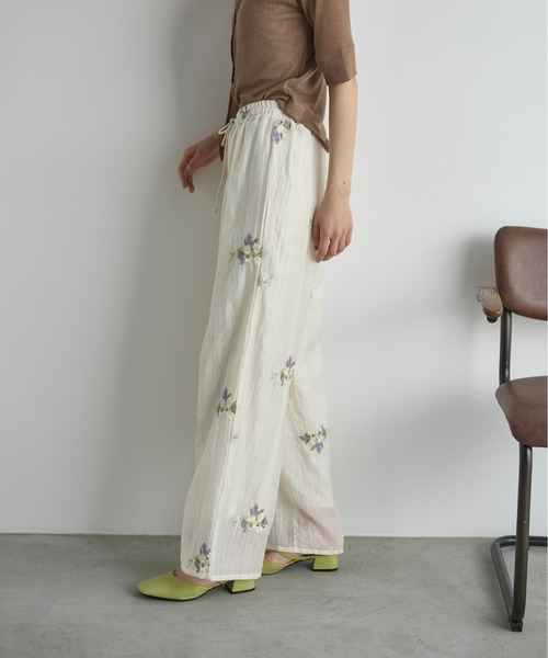 セール】フラワーエンブロイダリーシアーイージーパンツ（その他