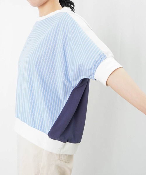 セール】LC/LLL ストライプ切替ドルマンT（Tシャツ/カットソー