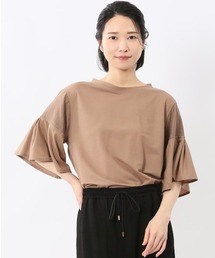 【シアー 切替 ややゆったり】m.f.エディトリアル レディース クルーネック 5分袖 プルオーバー