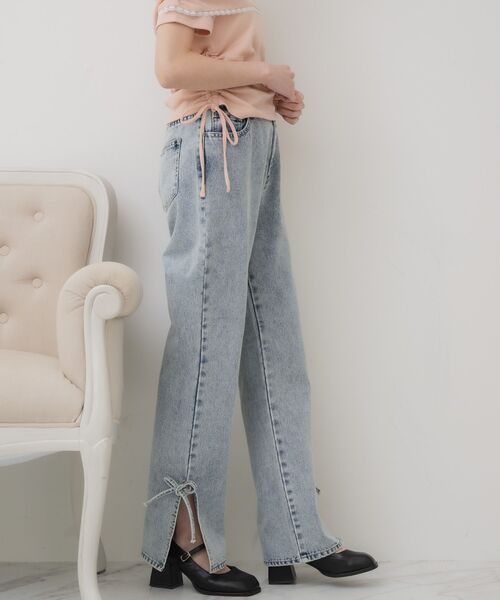 ems excite（エムズエキサイト）の「スリットリボンPT（デニムパンツ・レディース・ブラック/ブルー系その他5/ダークブルー・FREE）」の2枚目の写真