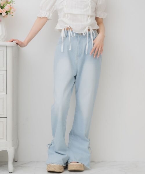 ems excite（エムズエキサイト）の「スリットリボンPT（デニムパンツ・レディース・ブラック/ブルー系その他5/ダークブルー・FREE）」の3枚目の写真