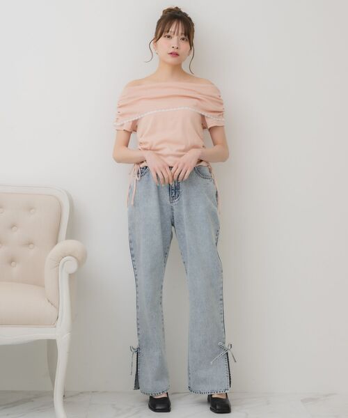 ems excite（エムズエキサイト）の「スリットリボンPT（デニムパンツ・レディース・ブラック/ブルー系その他5/ダークブルー・FREE）」の7枚目の写真