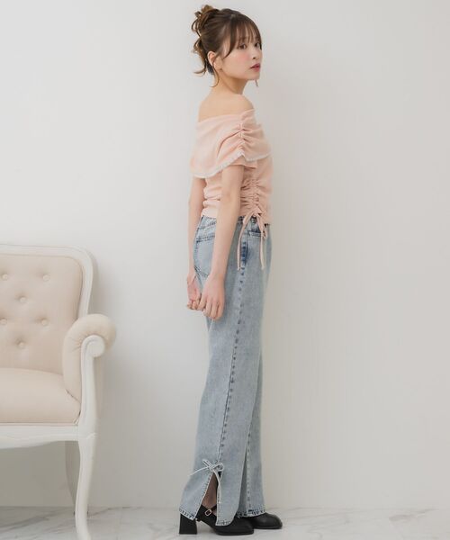 ems excite（エムズエキサイト）の「スリットリボンPT（デニムパンツ・レディース・ブラック/ブルー系その他5/ダークブルー・FREE）」の8枚目の写真