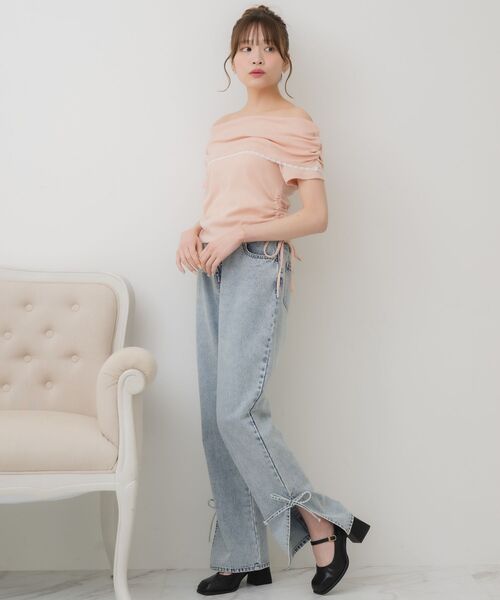 ems excite（エムズエキサイト）の「スリットリボンPT（デニムパンツ・レディース・ブラック/ブルー系その他5/ダークブルー・FREE）」の9枚目の写真