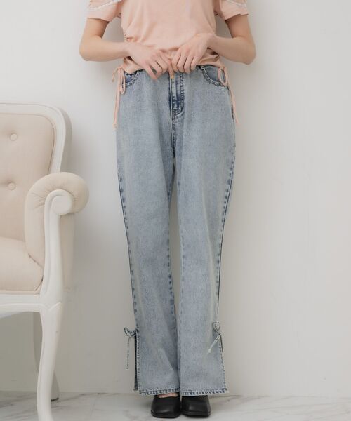 ems excite（エムズエキサイト）の「スリットリボンPT（デニムパンツ・レディース・ブラック/ブルー系その他5/ダークブルー・FREE）」の11枚目の写真