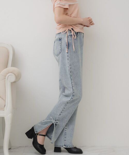 ems excite（エムズエキサイト）の「スリットリボンPT（デニムパンツ・レディース・ブラック/ブルー系その他5/ダークブルー・FREE）」の12枚目の写真