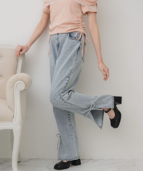 ems excite（エムズエキサイト）の「スリットリボンPT（デニムパンツ・レディース・ブラック/ブルー系その他5/ダークブルー・FREE）」の13枚目の写真