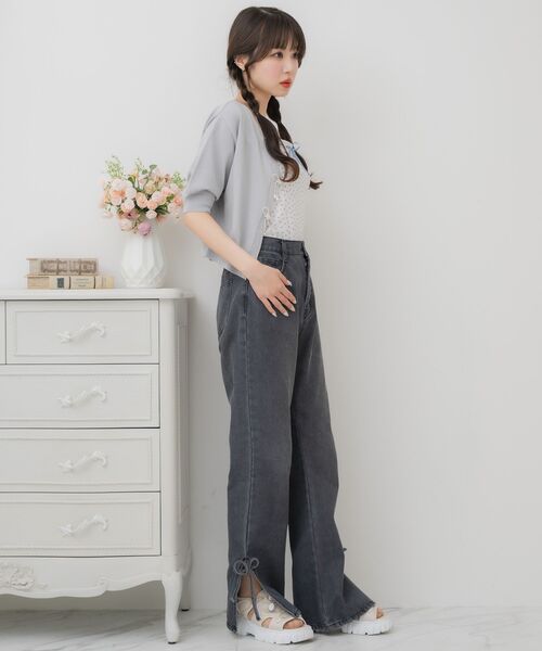 ems excite（エムズエキサイト）の「スリットリボンPT（デニムパンツ・レディース・ブラック/ブルー系その他5/ダークブルー・FREE）」の16枚目の写真