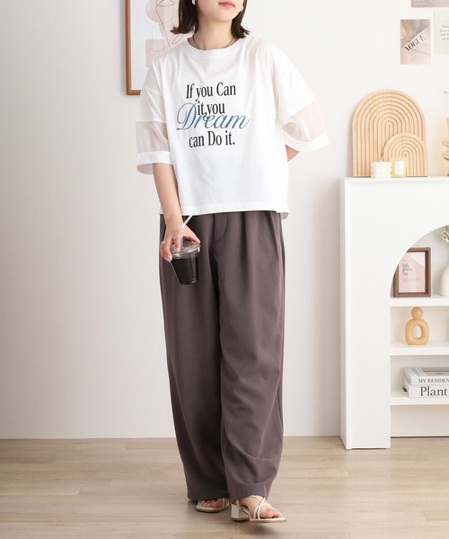 EGLANTINE(エグランティーヌ)の「EGLANTINE オーガンジー切替5分袖ロゴカットソー(Tシャツ/カットソー・レディース・ブラック/オフホワイト/グリーン/ピンク・40)」の8枚目の写真