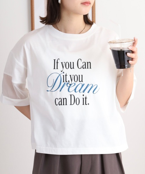 EGLANTINE(エグランティーヌ)の「EGLANTINE オーガンジー切替5分袖ロゴカットソー(Tシャツ/カットソー・レディース・ブラック/オフホワイト/グリーン/ピンク・40)」の6枚目の写真