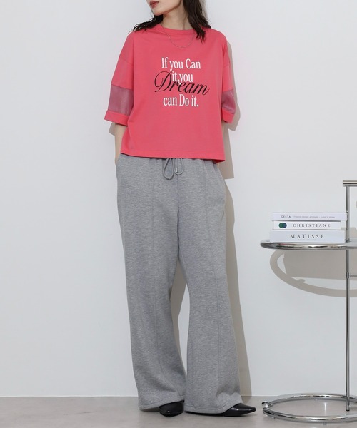EGLANTINE(エグランティーヌ)の「EGLANTINE オーガンジー切替5分袖ロゴカットソー(Tシャツ/カットソー・レディース・ブラック/オフホワイト/グリーン/ピンク・40)」の20枚目の写真