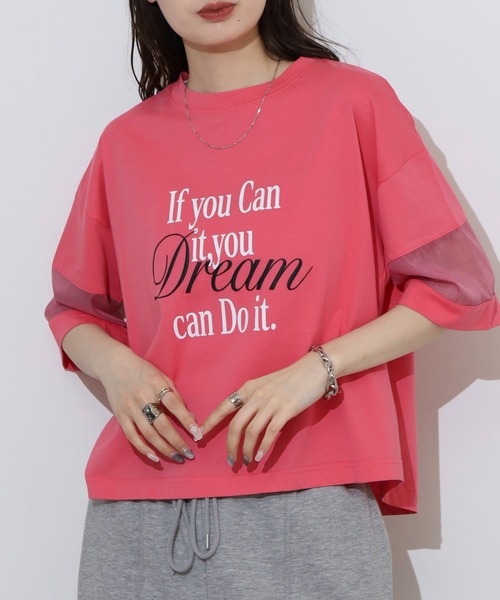 EGLANTINE(エグランティーヌ)の「EGLANTINE オーガンジー切替5分袖ロゴカットソー(Tシャツ/カットソー・レディース・ブラック/オフホワイト/グリーン/ピンク・40)」の17枚目の写真
