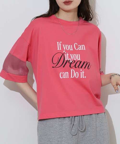 EGLANTINE(エグランティーヌ)の「EGLANTINE オーガンジー切替5分袖ロゴカットソー(Tシャツ/カットソー・レディース・ブラック/オフホワイト/グリーン/ピンク・40)」の18枚目の写真