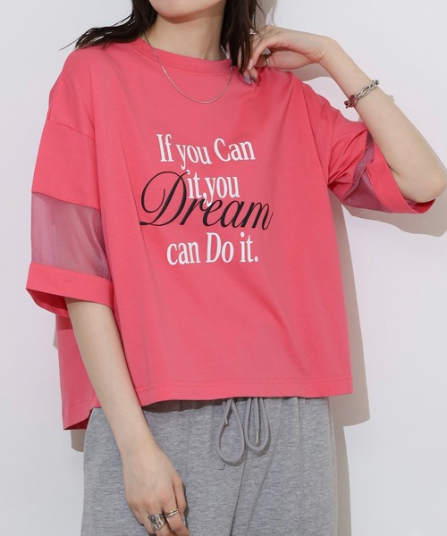 EGLANTINE(エグランティーヌ)の「EGLANTINE オーガンジー切替5分袖ロゴカットソー(Tシャツ/カットソー・レディース・ブラック/オフホワイト/グリーン/ピンク・40)」の19枚目の写真