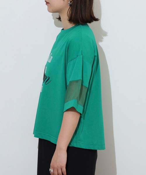 EGLANTINE(エグランティーヌ)の「EGLANTINE オーガンジー切替5分袖ロゴカットソー(Tシャツ/カットソー・レディース・ブラック/オフホワイト/グリーン/ピンク・40)」の22枚目の写真