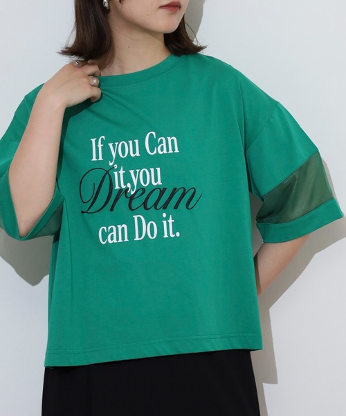 EGLANTINE(エグランティーヌ)の「EGLANTINE オーガンジー切替5分袖ロゴカットソー(Tシャツ/カットソー・レディース・ブラック/オフホワイト/グリーン/ピンク・40)」の13枚目の写真