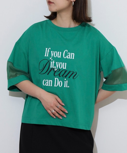 EGLANTINE(エグランティーヌ)の「EGLANTINE オーガンジー切替5分袖ロゴカットソー(Tシャツ/カットソー・レディース・ブラック/オフホワイト/グリーン/ピンク・40)」の14枚目の写真