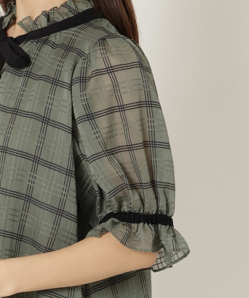 ローズティアラ（Rose Tiara）/シアーチェック配色リボンブラウス シアーチェック配色リボンブラウス（シャツ/ブラウス）｜Rose Tiara