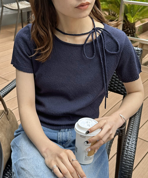 tシャツ チョーカー付きプルオーバー レディース tシャツ チョーカー付きフロントZIPトップス レディース
