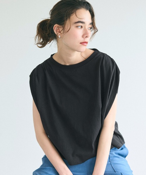 coca(coca)(コカ)の「袖タックTシャツ(Tシャツ/カットソー・レディース・グレー/ホワイト/ブラック/ライトグリーン・M/S/L)」の1枚目の写真