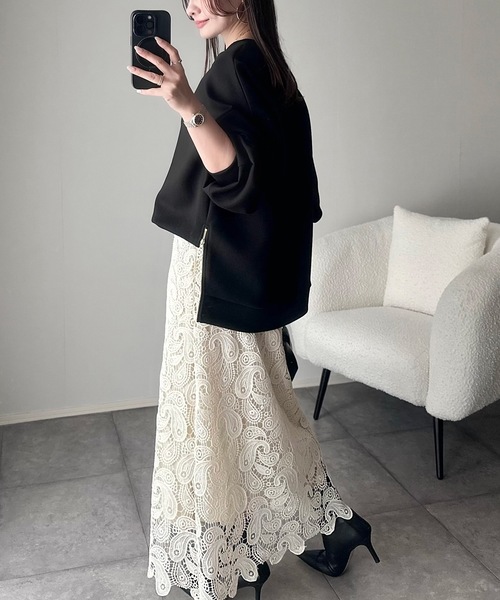 Emma Taylor(エマテイラー)の「【大人スウェット】ダンボールサイドジップクルーネックプルオーバー(スウェット・レディース・ブラック/ライトベージュ/シルバー系/モカ・FREE)」の14枚目の写真