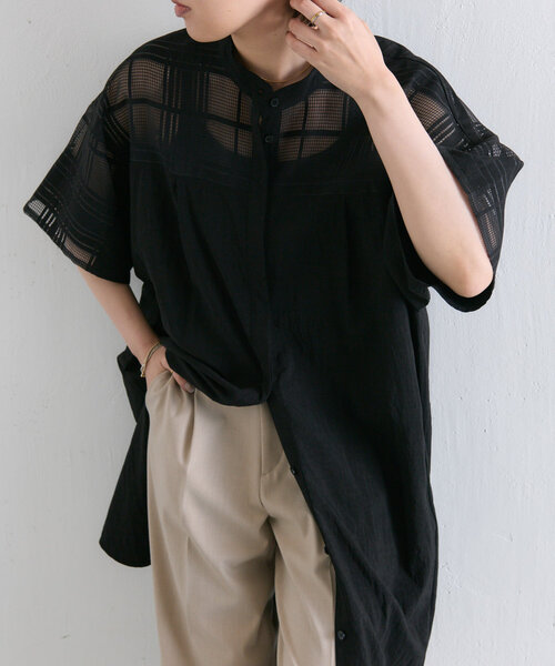シアーチェック切替チュニックOP【SUM1 STYLE】（チュニック
