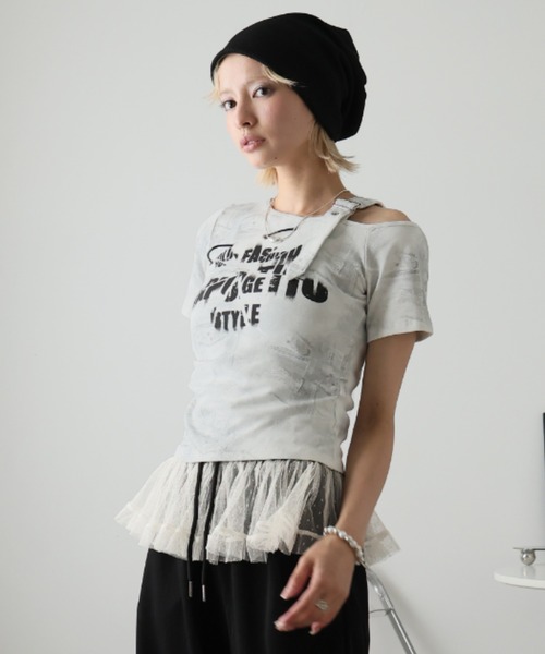 Ulysses(ユリシス)の「ベルトデザインワンショルダーTシャツ(Tシャツ/カットソー・レディース・グレー/ブラック/ホワイト・F)」の12枚目の写真