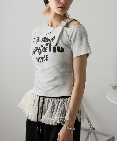 Ulysses(ユリシス)の「ベルトデザインワンショルダーTシャツ(Tシャツ/カットソー・レディース・グレー/ブラック/ホワイト・F)」の10枚目の写真