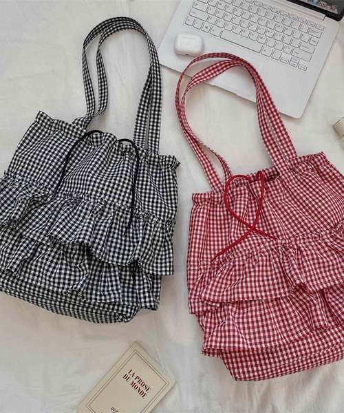 Mignonjour（ミニョンジュール）の「Mignonjour/フリルチェック柄トートバッグ M2790（トートバッグ・レディース・ブラック/グリーン/イエロー/レッド/ブルー・FREE）」の10枚目の写真