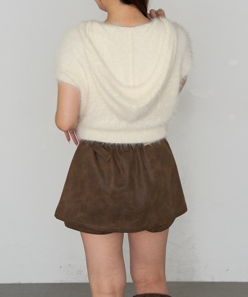 RAY CASSIN（レイカズン）の「シャギーフード半袖ニットプルオーバー（ニット/セーター・レディース・アイボリー/チャコールグレー/ベージュ・FREE）」の11枚目の写真