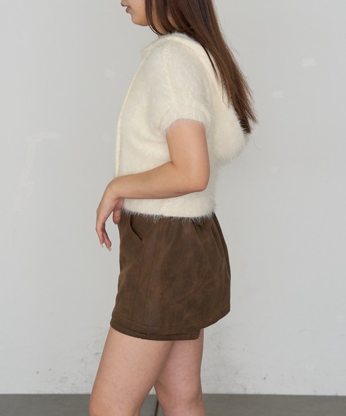 RAY CASSIN（レイカズン）の「シャギーフード半袖ニットプルオーバー（ニット/セーター・レディース・アイボリー/チャコールグレー/ベージュ・FREE）」の10枚目の写真