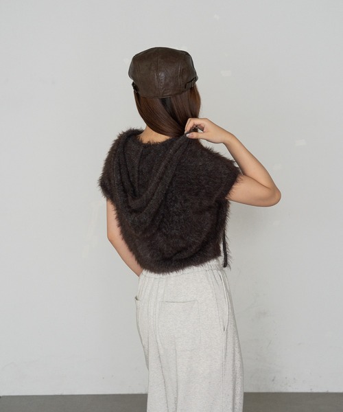 RAY CASSIN（レイカズン）の「シャギーフード半袖ニットプルオーバー（ニット/セーター・レディース・アイボリー/チャコールグレー/ベージュ・FREE）」の19枚目の写真