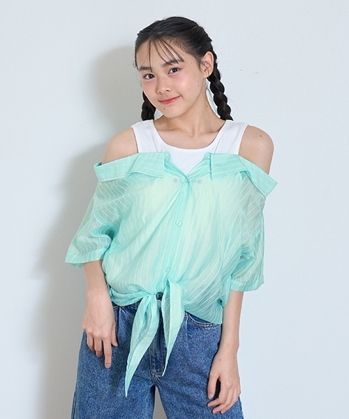 LOVETOXIC（ラブトキシック）の「【7days】レイヤードドッキングシャツ（シャツ/ブラウス・キッズ・ピンク/エメラルド/サックスブルー・S:140cm/M:150cm/L:160cm）」の2枚目の写真