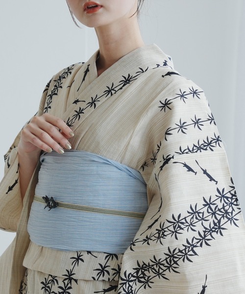 夏着物★小千谷縮 本麻 大人の兵児帯 美品 兵児帯 単品 本麻小千谷縮 水色（和装小物）｜utatane（ウタタネ