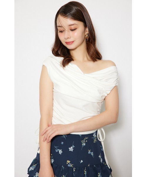 rienda（リエンダ）の「カシュクールサイドドロストトップス 夏服（Tシャツ/カットソー・レディース・ブラック/ホワイト/ブラウン・FREE）」の4枚目の写真