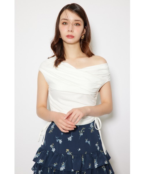 rienda（リエンダ）の「カシュクールサイドドロストトップス 夏服（Tシャツ/カットソー・レディース・ブラック/ホワイト/ブラウン・FREE）」の5枚目の写真