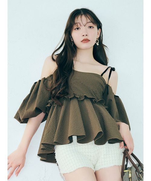 LILY BROWN（リリーブラウン）の「3wayジャガードペプラムビスチェ（シャツ/ブラウス・レディース・ブラック/ブラウン/ブルー・F）」の3枚目の写真