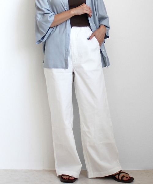 SELECT LEVERY(セレクトリベリー)の「ウエストゴム 麻混デニムワイドパンツ(デニムパンツ・レディース・ネイビー/ワンウォッシュ/ブルー/ホワイト・X-LARGE/LARGE/SMALL/MEDIUM)」の2枚目の写真