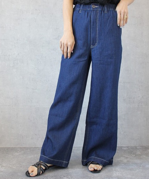 SELECT LEVERY(セレクトリベリー)の「ウエストゴム 麻混デニムワイドパンツ(デニムパンツ・レディース・ネイビー/ワンウォッシュ/ブルー/ホワイト・X-LARGE/LARGE/SMALL/MEDIUM)」の4枚目の写真