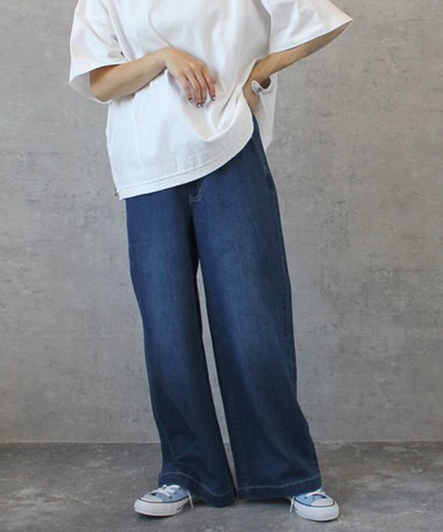 SELECT LEVERY(セレクトリベリー)の「ウエストゴム 麻混デニムワイドパンツ(デニムパンツ・レディース・ネイビー/ワンウォッシュ/ブルー/ホワイト・X-LARGE/LARGE/SMALL/MEDIUM)」の11枚目の写真