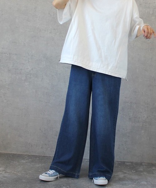 SELECT LEVERY(セレクトリベリー)の「ウエストゴム 麻混デニムワイドパンツ(デニムパンツ・レディース・ネイビー/ワンウォッシュ/ブルー/ホワイト・X-LARGE/LARGE/SMALL/MEDIUM)」の12枚目の写真