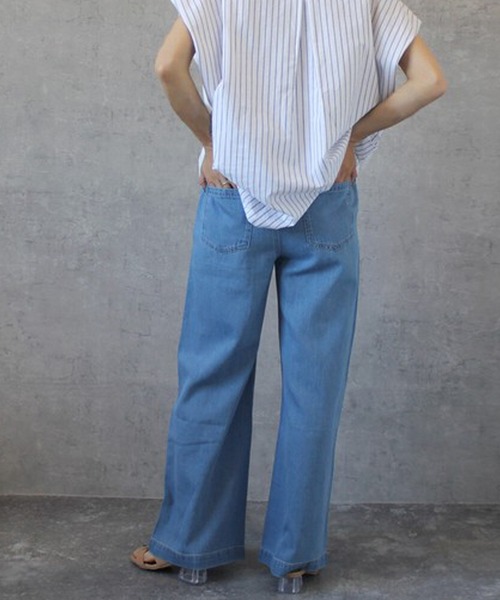 SELECT LEVERY(セレクトリベリー)の「ウエストゴム 麻混デニムワイドパンツ(デニムパンツ・レディース・ネイビー/ワンウォッシュ/ブルー/ホワイト・X-LARGE/LARGE/SMALL/MEDIUM)」の13枚目の写真