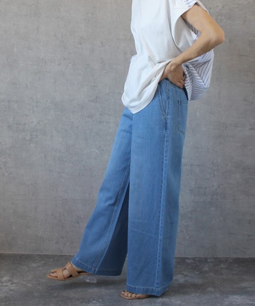 SELECT LEVERY(セレクトリベリー)の「ウエストゴム 麻混デニムワイドパンツ(デニムパンツ・レディース・ネイビー/ワンウォッシュ/ブルー/ホワイト・X-LARGE/LARGE/SMALL/MEDIUM)」の15枚目の写真