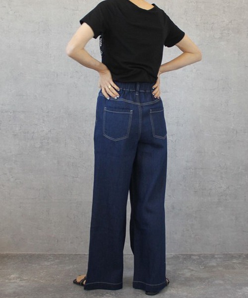 SELECT LEVERY(セレクトリベリー)の「ウエストゴム 麻混デニムワイドパンツ(デニムパンツ・レディース・ネイビー/ワンウォッシュ/ブルー/ホワイト・X-LARGE/LARGE/SMALL/MEDIUM)」の16枚目の写真