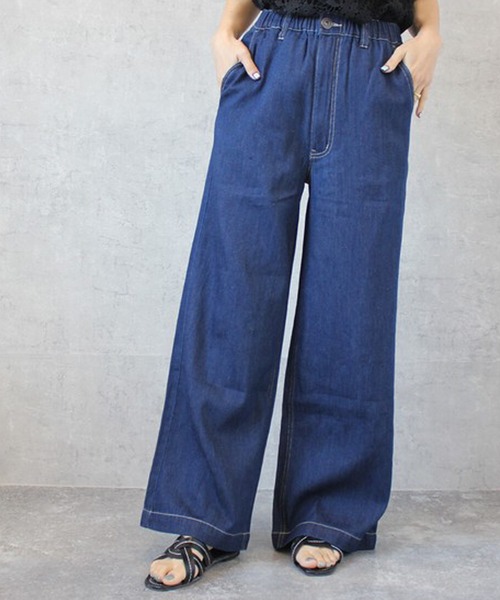SELECT LEVERY(セレクトリベリー)の「ウエストゴム 麻混デニムワイドパンツ(デニムパンツ・レディース・ネイビー/ワンウォッシュ/ブルー/ホワイト・X-LARGE/LARGE/SMALL/MEDIUM)」の17枚目の写真
