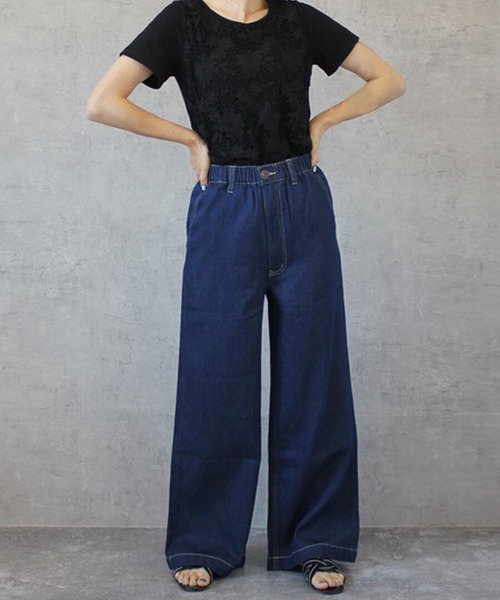SELECT LEVERY(セレクトリベリー)の「ウエストゴム 麻混デニムワイドパンツ(デニムパンツ・レディース・ネイビー/ワンウォッシュ/ブルー/ホワイト・X-LARGE/LARGE/SMALL/MEDIUM)」の18枚目の写真